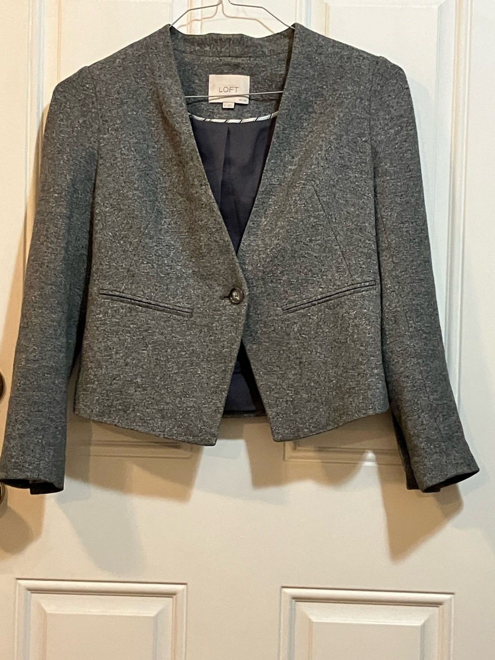 Loft Petites Gray Collarless Single Button Blazer Jacket Size 0P